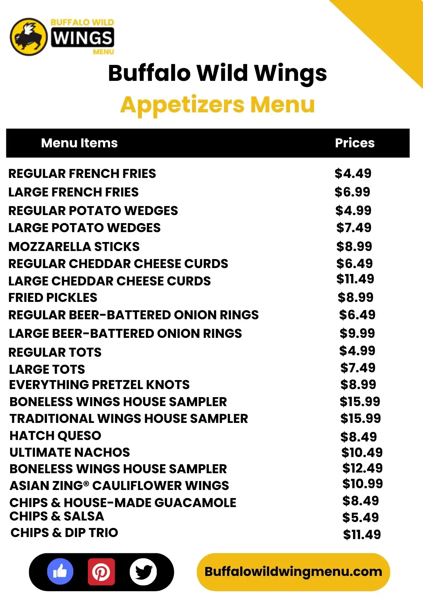 Buffalo Wild Wings Appetizers Menu