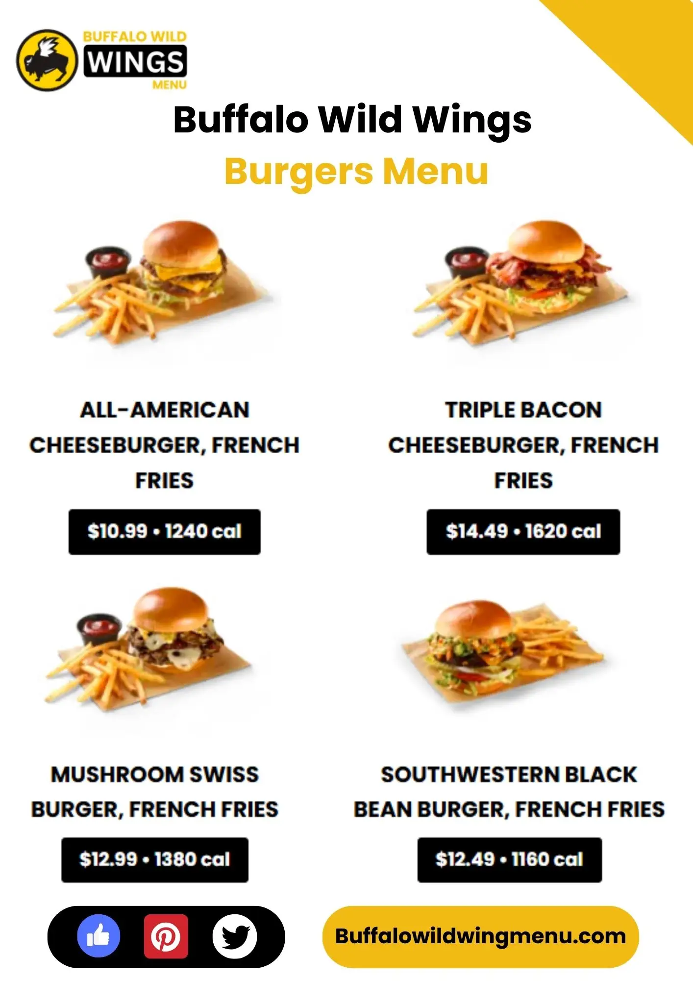 Buffalo Wild Wings Burgers Menu card