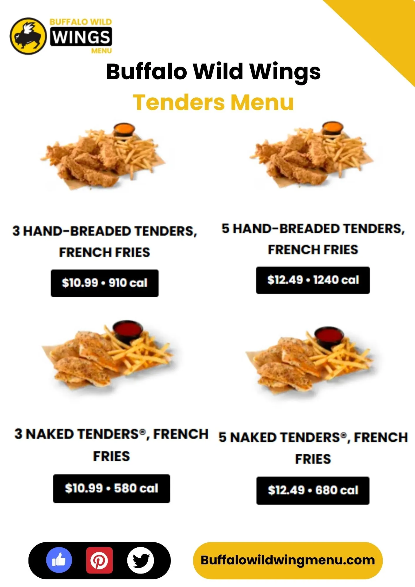 Buffalo Wild Wings Tenders Menu Card