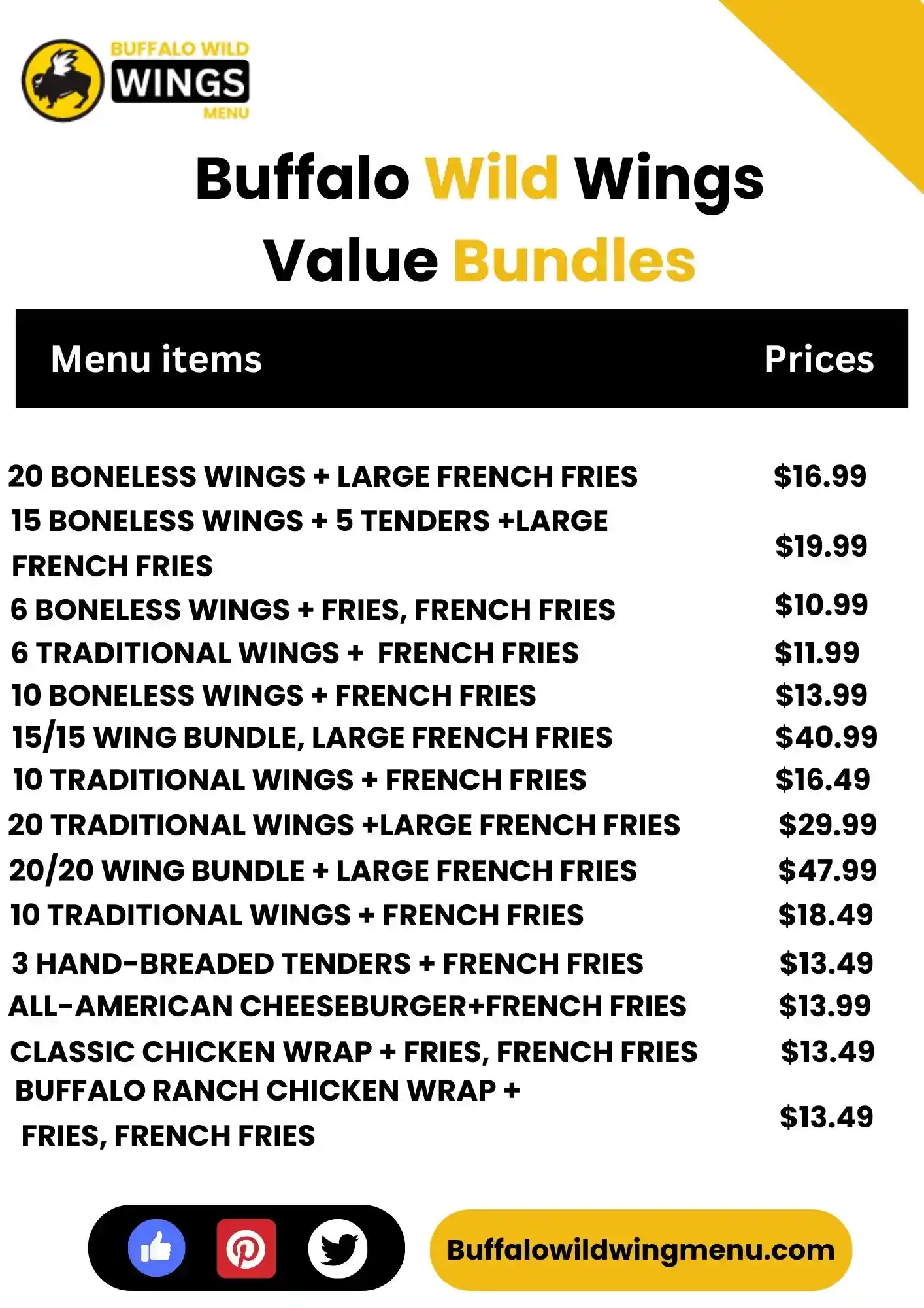 Buffalo Wild Wings Bundles Menu