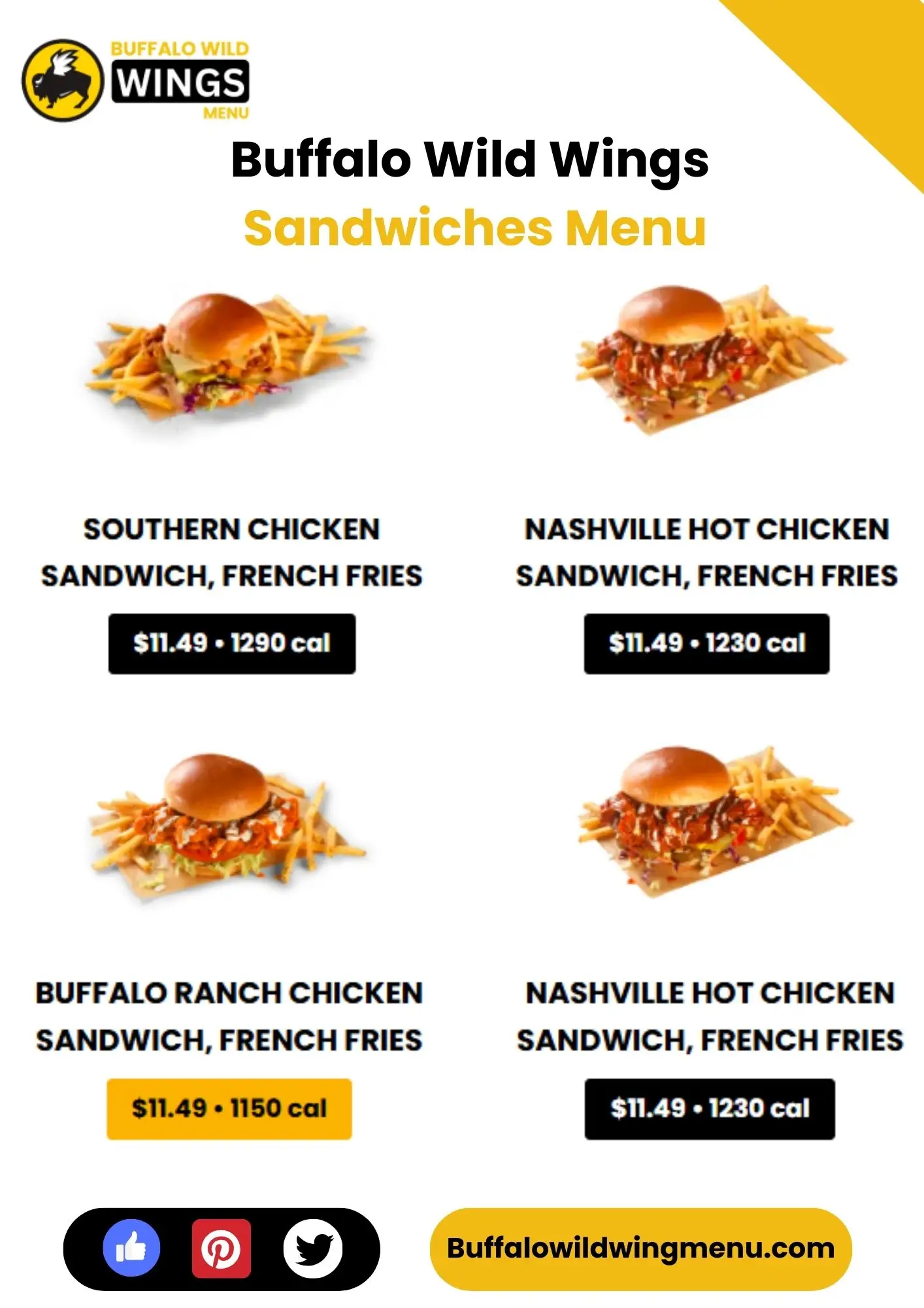 Buffalo Wild Wings Sandwiches Menu Card