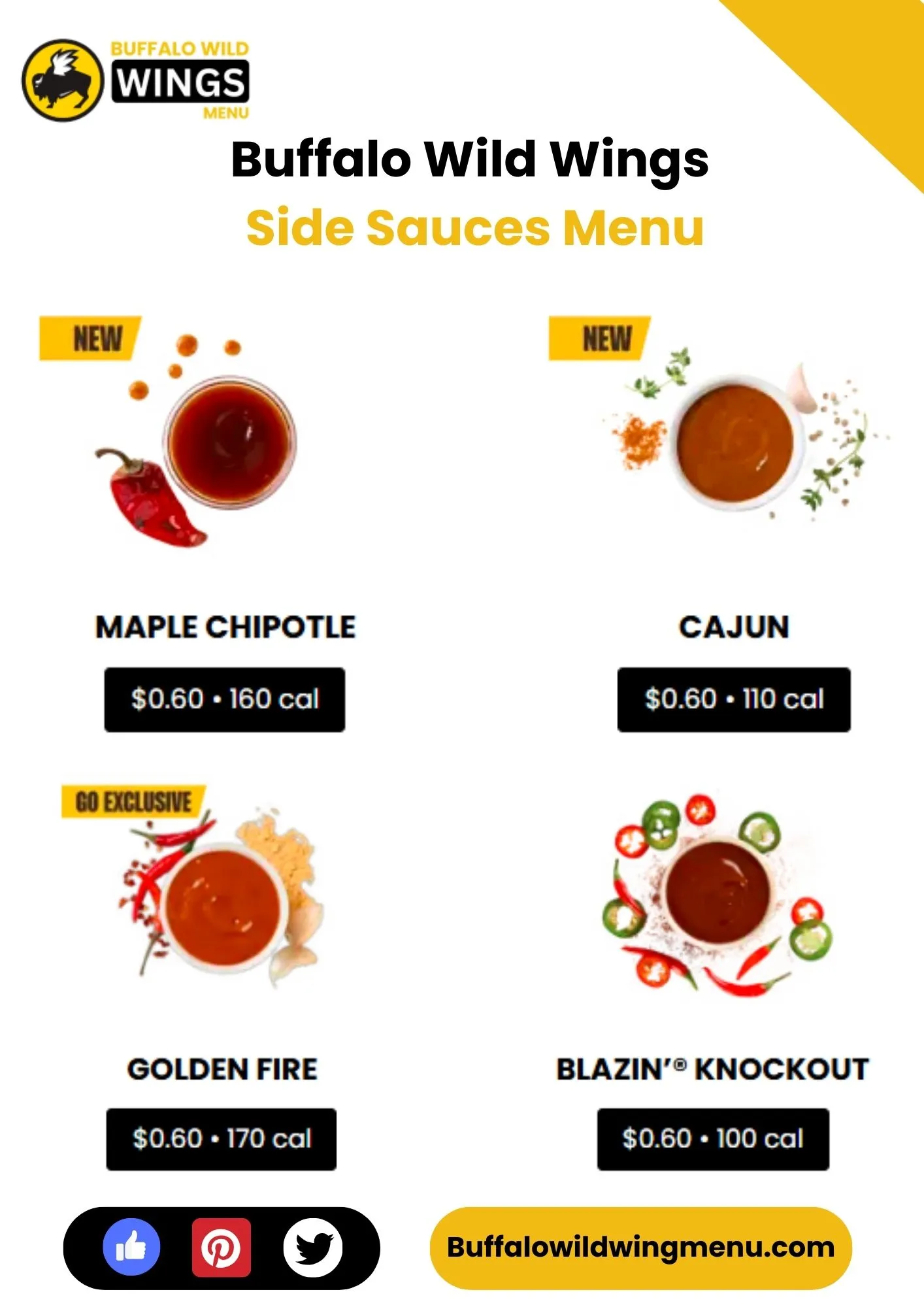 Buffalo Wild Wings Side Sauces Menu Card