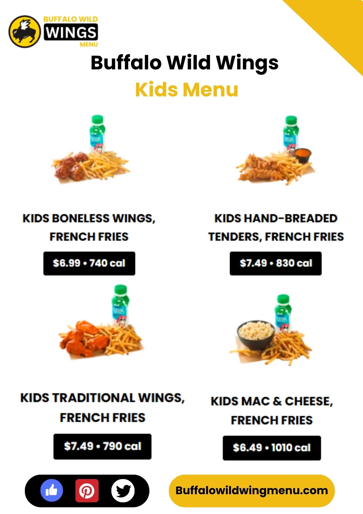 Buffalo Wild Wings Kids Menu Card